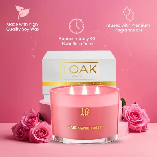 Rose Candle - 3 Wick Candle (12.4oz) - Large Soy Wax Scented Candle - Luxury Candles for Home - Elegant Candles - Housewarming Gift for Women and Men {2}