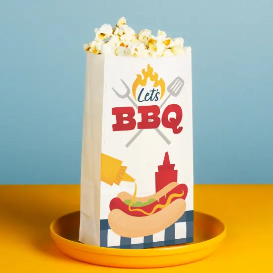 Big Dot of Happiness Summer BBQ Popcorn Bags, Fire Up the Grill Picnic Party Favor Snack Treats, Free-Standing Individual White Paper Bags - 25 Count {3}