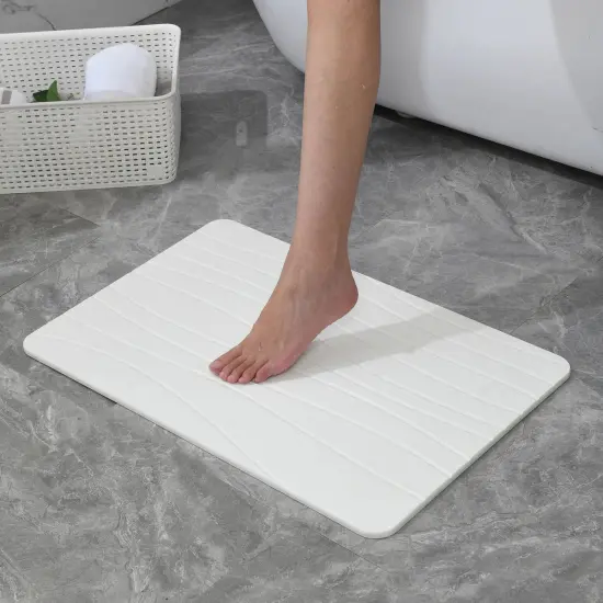 Off White Wave Stone Bath Mat - Dimensions: 24"x15" {3}