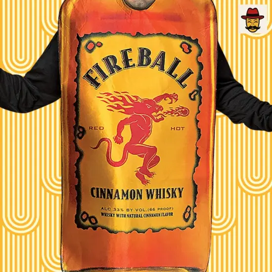 Fireball Get Real Bottle Costume Burnt Orange Tunic Cinnamon Whisky Print Halloween Party Outfit {5}