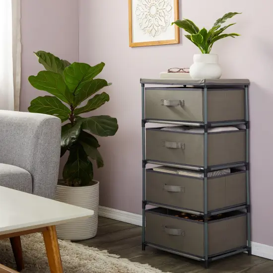 4-Tier Tall Closet Dresser with Drawers - Clothes Organizer and Small Fabric Storage for Bedroom (Gray) Grey {2}