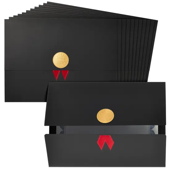 12-Pack Award Certificate Holders - Bulk Certificate Holders for Graduation, Diploma, Employee Appreciation, Certifications (12.5 x 9.2") Black {1}