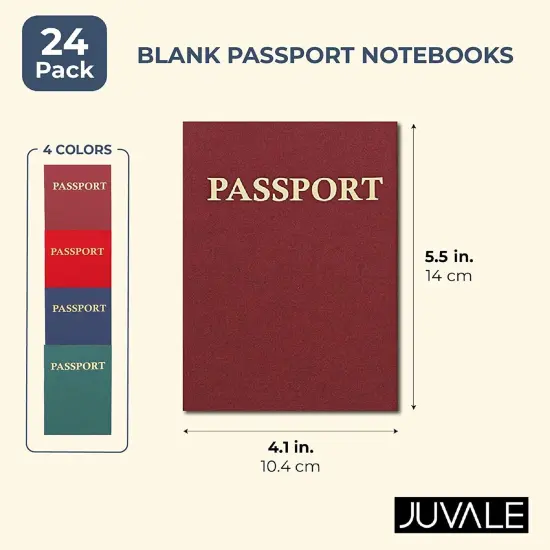 Juvale 24-Pack Blank Passport Notebooks for Kids, 4.1 x 5.6 Inches, Pretend Passport Books for Kids Travel Play and Classroom Activities, 4 Colors Multicolor {2}