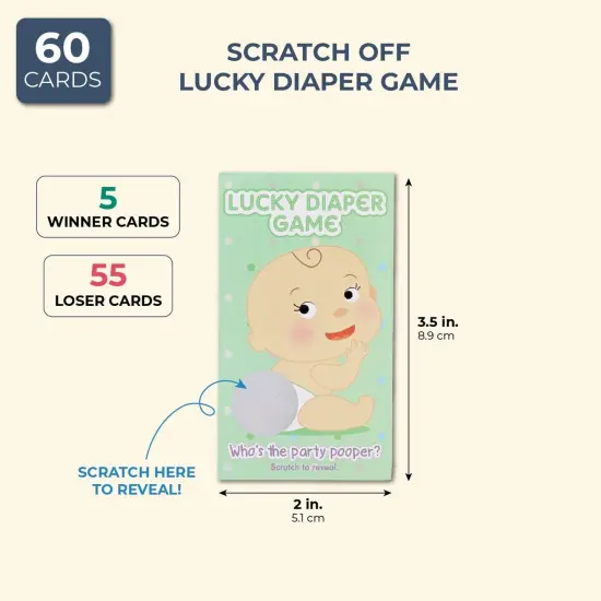 60 Pack Baby Shower Scratch Off Game Cards, Lucky Diaper Game Lottery Raffle Party Supplies for Boys or Girls, Gender Neutral {2}