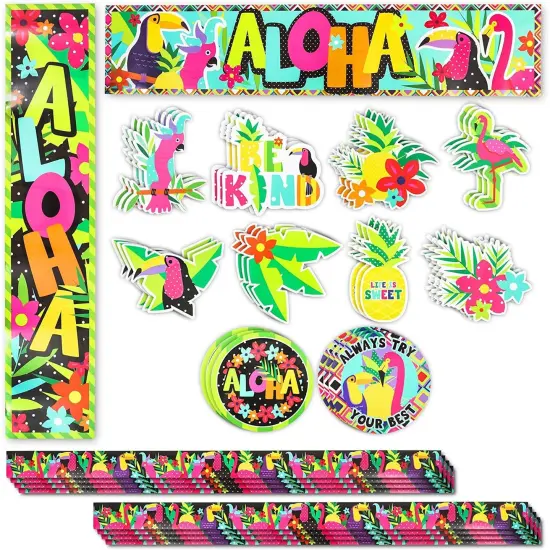 Tropical Classroom Bulletin Board Cutouts, Colorful Chalkboard Borders (40 Pieces) Multicolor {1}
