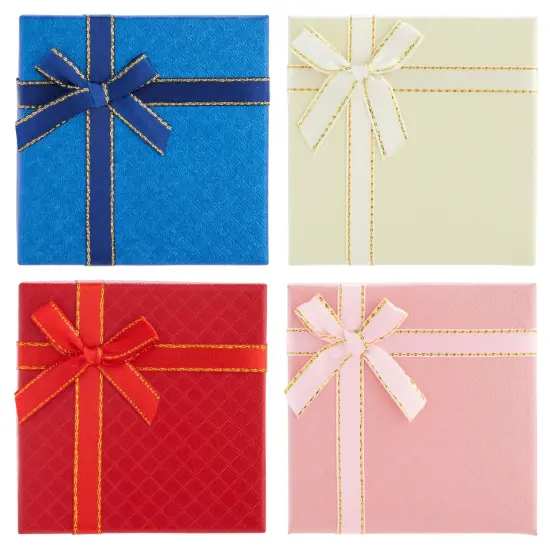 12 Pack Cardboard Jewelry Gift Boxes with Lids & Bows for Ring Necklace Bracelet Earrings Display, 4 Colors, 3.5 x 1 in Multicolor {7}