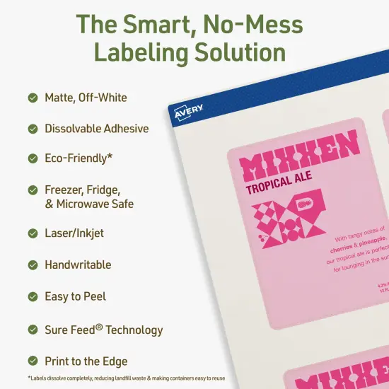 Avery Dissolvable Labels, 4" x 3" Rectangle {8}