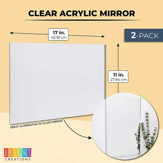 Bright Creations 2 Pack Acrylic Mirror Sheets for Wall Decor, 3mm 17x11" Shatter Resistant Frameless Tiles for Mounted Mirror, Bedroom, Home Gym, Bathroom, Kitchen, Door Silver {4}