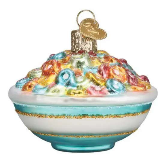 Old World Christmas 2.5 Inch Bowl Of Cereal Tree Ornament , Ornament Breakfast Blue {2}