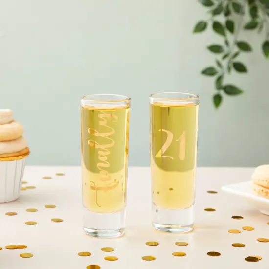 Novelty Shot Glasses for 21st Birthday Party, Finally 21 (2 oz, 2 Pack) Clear {2}