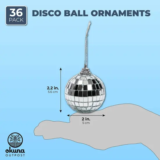 Okuna Outpost 36 Pack Silver Disco Ball Ornaments - 2-Inch Christmas Decorations - Disco Ornaments for Christmas Trees & Living Rooms {3}