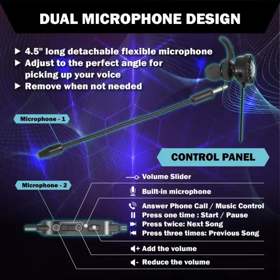 3.5mm Gaming Earbuds with Mic, Insten in-Ear Headset Stereo Headphone with Dual Microphone [Detachable and Built-in] for PS4 Nintendo Switch Lite PC Mobile Game Cell Phone Smartphone - Black {2}