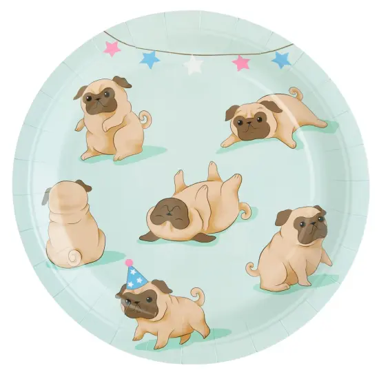144 Piece Pug Party Supplies, Dog Birthday Decorations with Paper Plates, Napkins, Cups, and Cutlery (Serves 24) Blue {5}