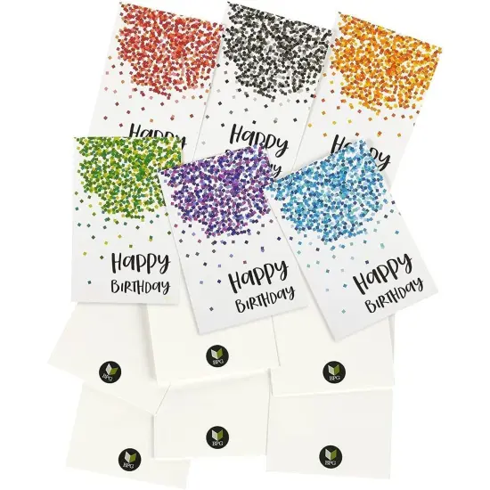 48 Pack Birthday Cards Bulk, 6 Assorted Confetti Designs with Envelopes, 4x6 Multicolor {7}
