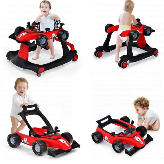 Costway 4-in-1 Baby Walker Foldable Activity Push Walker Adjustable Yellow/Blue/Red/Black/White/Deep Pink/Purple {11}