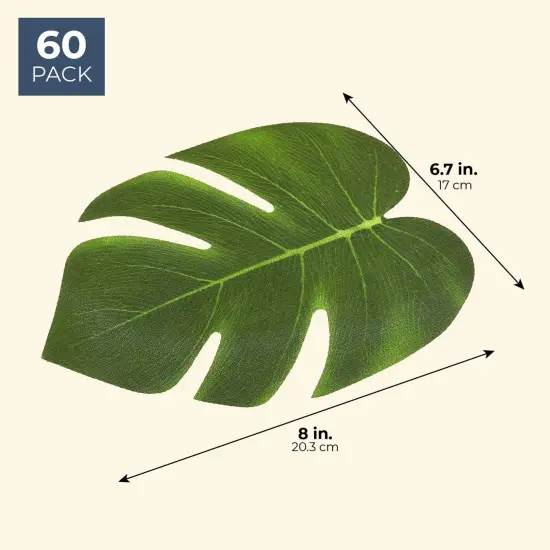 60 Pack Fake Palm Tree Leaves for Summer Luau Party Decorations, Artificial Safari Plant Leaf for Tropical Wedding Decor, 6.7 x 8 in Green {2}