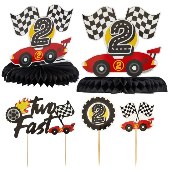 51 Piece Two Fast Car Themed Birthday Decorations, Party Supplies Including Banner, Cake Toppers, Balloons, Centerpieces, and Wall Signs Multicolor {6}