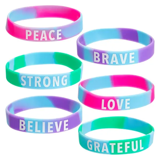 36 Pack Inspirational Rubber Bracelets, Motivational Silicone Wristbands, Tie Dye Party Favors for Kids and Adults Purple {6}