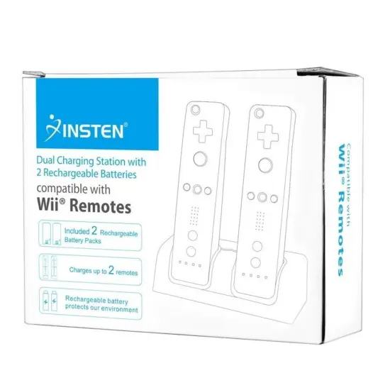 2-Pack Rechargeable Batteries for Nintendo Wii / Wii U Controller with Dual Ports Charging Station Cradle Dock, Black by Insten {6}