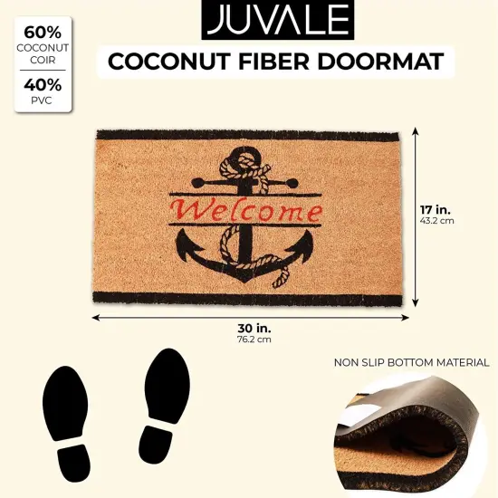 Juvale Nautical Anchor Welcome Mat for Front Door or Coastal Door Mat Outside Entrance, Durable, Easy to Maintain and Decorative Natural Coir Doormat Beach and Boat Decor (30 x 17 in) Brown {2}
