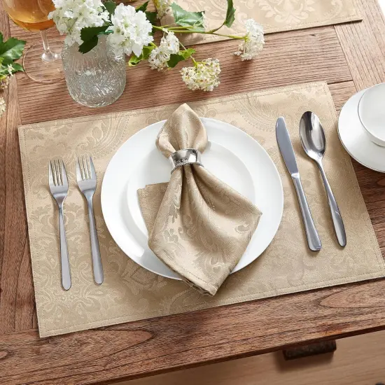 Caiden Elegance Damask Fabric Napkins (Set of 4), 17" x 17", Taupe 4 Count {2}
