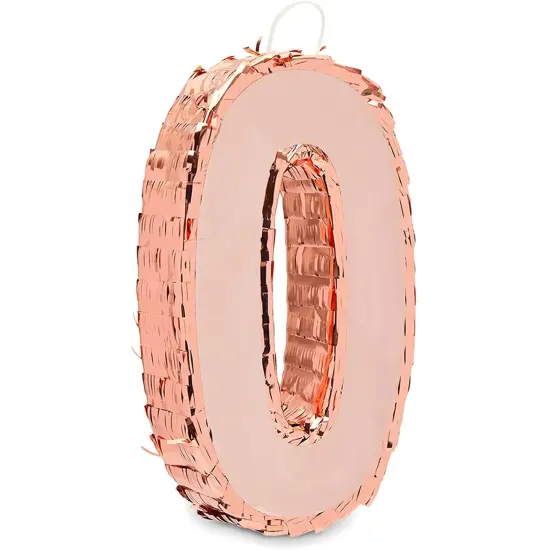 Rose Gold Pinata for Birthday Party, Number 0 (Small) {1}