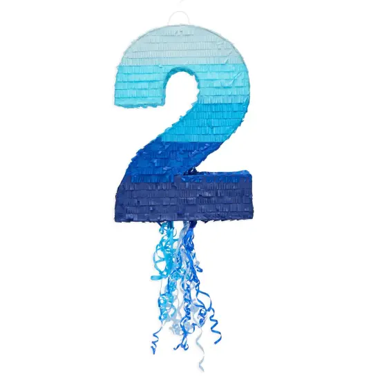 BLUE PANDA Ombre Blue Number 7 Pull String Pinata, Party Game for Kids Ages 3-14, Fillable Hanging Decoration for Birthday Decorations, Holds Candy, Toys & Confetti (16.5 x 11.5 x 3 In) {7}