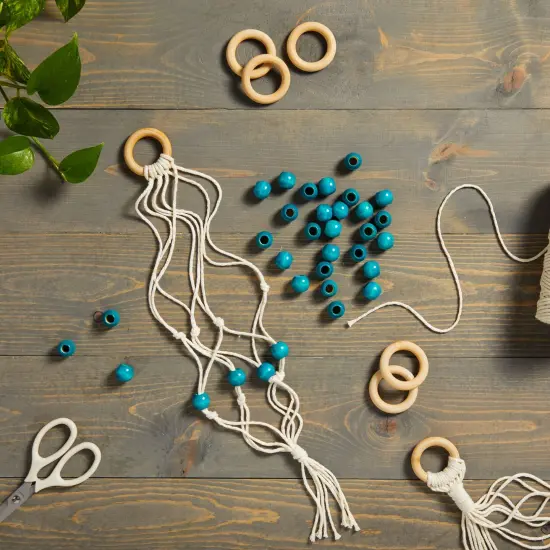 Unfinished Teal Wood Beads and Wooden Rings for Macrame, DIY Crafts (80 Pieces) Multicolor {2}