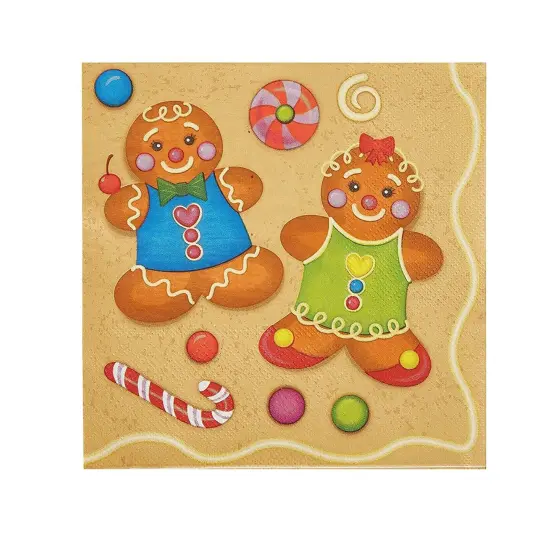 Juvale 100 Pack Christmas Paper Napkins, Cute Boy & Girl Gingerbread Design Holiday Party Supplies, 6.5 x 6.5 Inches, Rustic Christmas Cocktail Napkins Brown {1}