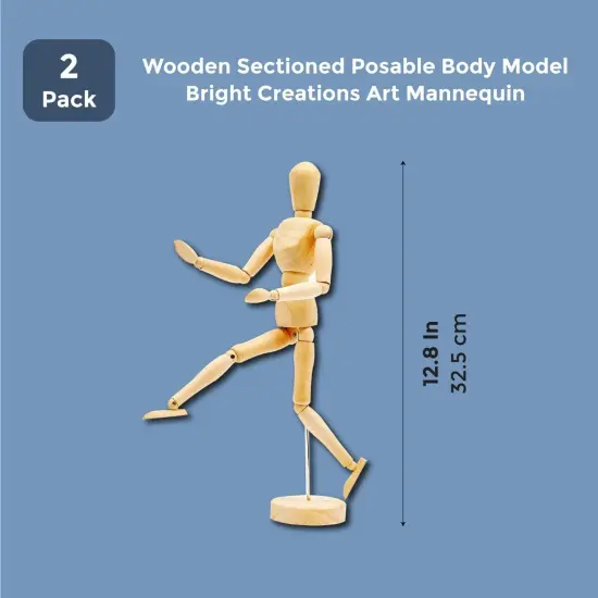 Bright Creations 2 Pack Posable Figure Wooden Mannequin for Drawing, 12-Inch Poseable Art Mannequin Figures, Wood Human Model for Drawings and Paintings, Drawing Mannequins with Base Brown {3}