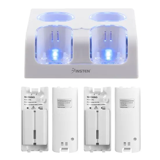 4 Ports Charging Station for Wii Remote Controller, Charger Dock Stand with 4 Bonus 2800mAh Rechargeable Replacement Batteries Pack (Updated Version) White by Insten {3}