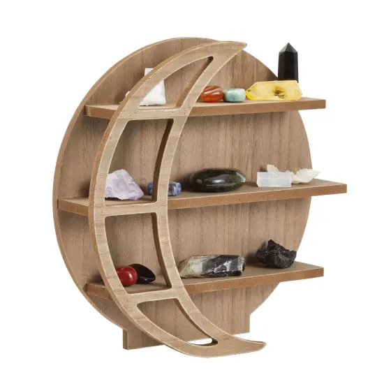 Wooden Moon Shelf, Rustic-Style Home Wall Decor, 12x12x3-Inch Crystal Holder for Stones Display and Essential Oils (Brown) {1}