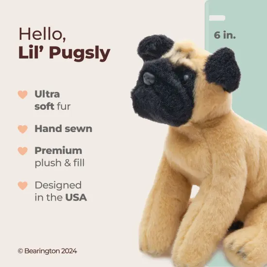Bearington Lil' Pugsly Small Plush Pug Stuffed Animal Puppy Dog, 6 inch, For Ages 3-14 Brown {2}