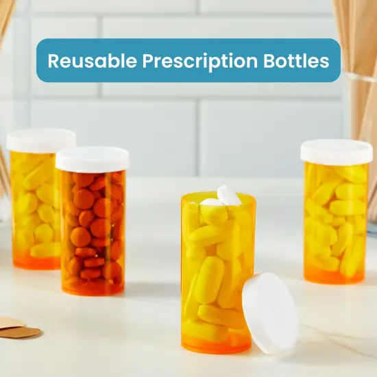 50-Pack Empty Medicine Bottles with Caps, 13 Dram Pill Bottles, Plastic Vials, Containers for Prescription Medication, Vitamins, Supplements, Orange (2.7 in) Bulk Pack {7}