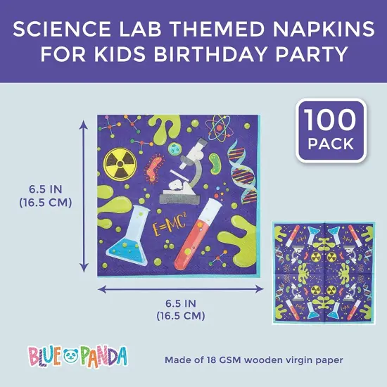 Science Birthday Party Decorations, Purple Paper Napkins (6.5 In, 100 Pack) Blue {2}