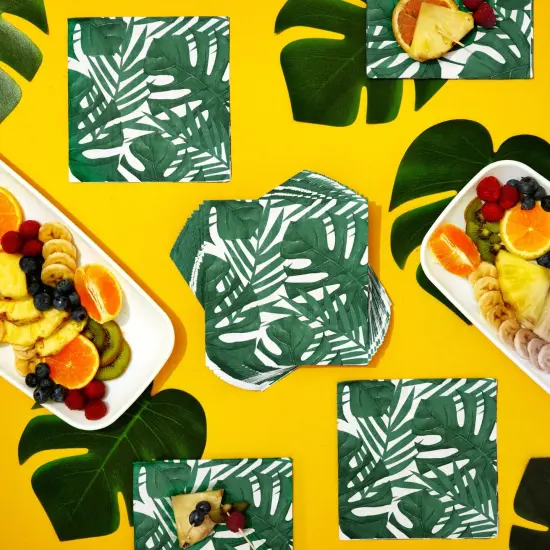 150 Pack Tropical Palm Leaf Napkins, Hawaiian Luau Napkins for Jungle Safari Birthday Party Supplies (6.5x6.5 In) {2}