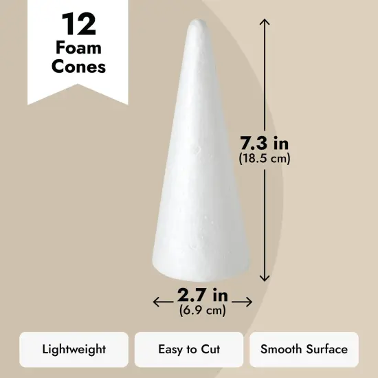 12 Pack Craft Foam - Foam Cones for Crafts, Trees, Holiday Gnomes, Christmas Decorations, DIY Art Projects (7.3x2.7 In) White {4}