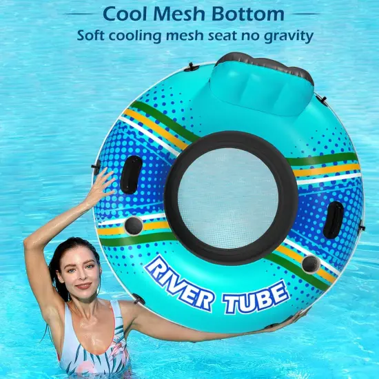 Inflatable River Tube Float - Heavy Duty River Float Pool Floats Lake Premium Water Tubes for Floating Recreational River Raft Lounge Floaties with 2 Cup Holders for Adult {3}