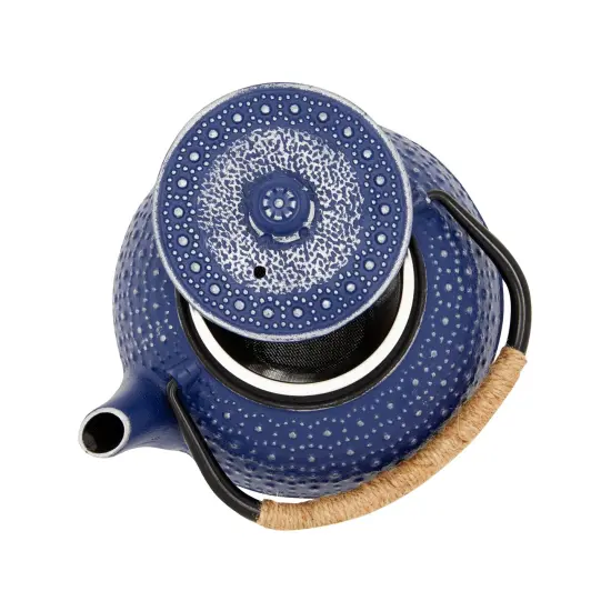Cast Iron Teapot with Infuser - Japanese Tea Kettle, Loose Leaf Tetsubin with Handle and Trivet (Blue, 3 Pcs, holds 27 oz, 800 ml) {5}