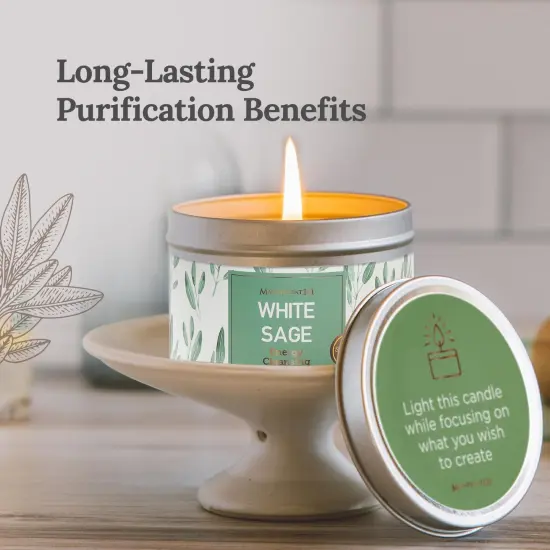 Magnificent 101 Long Lasting Pure White Sage Scented Smudge Candle | 6 Oz - 35 Hour Burn | Made of Soy Wax for House Energy Cleansing, Purification & Manifestation Multicolor {2}