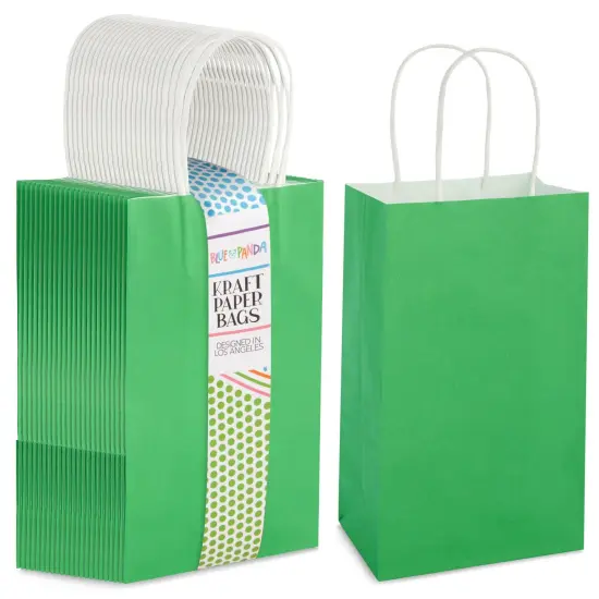 25-Pack Green Gift Bags with Handles - Small Paper Treat Bags for Birthday, Wedding, Retail (5.3x3.2x9 In) {1}