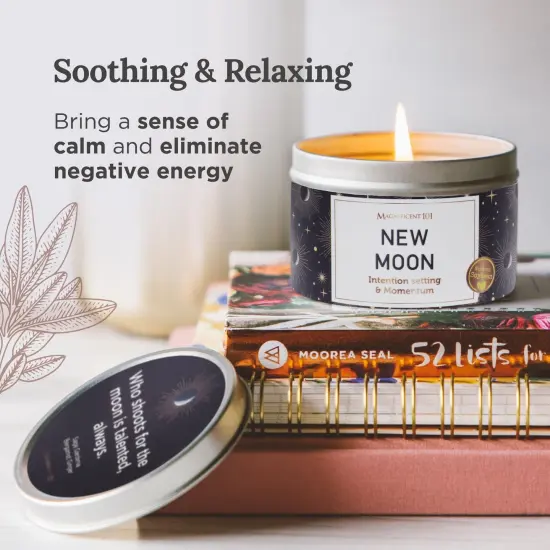 Magnificent 101 Long Lasting New Moon Aromatherapy Tin Candle | 6 Oz - 35 Hour Burn | Made of Natural Soy Wax for House Energy Cleansing, Momentum & Manifestation Multicolor {4}