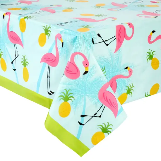 3-Pack Flamingo Pattern Tablecloth for Pineapple Themed Birthday Decorations, Plastic Table Cover for Tropical Hawaiian and Flamingo Themed Party Supplies, Summer Pool Party (54x108 Inches) Blue {4}