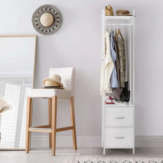 White Heavy Duty Garment Rack with 2 Fabric Drawers | 3-in-1 Freestanding Clothing Organizer | 80lb Capacity Steel Frame & X-Brace Stability {6}