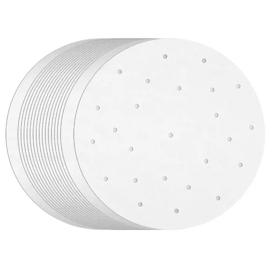 100 Pack Round Air Fryer Liners with Holes for Air Fryer Basket, Dumpling Paper, 10 Inch Perforated Bamboo Steamer Liner Sheets for Baking (White) {1}