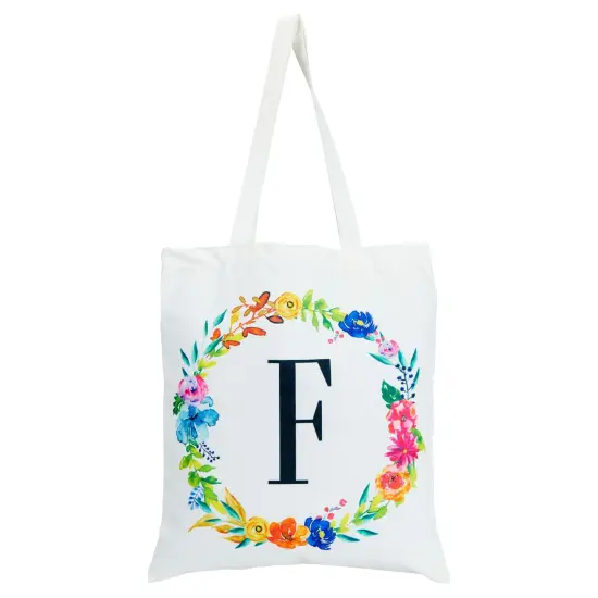 Okuna Outpost Set of 2 Reusable Monogram Letter F Personalized Canvas Tote Bags for Women, Floral Design for Groceries, Bridesmaids, Beach, Travel, or Everyday Use (29 Inches) White {5}