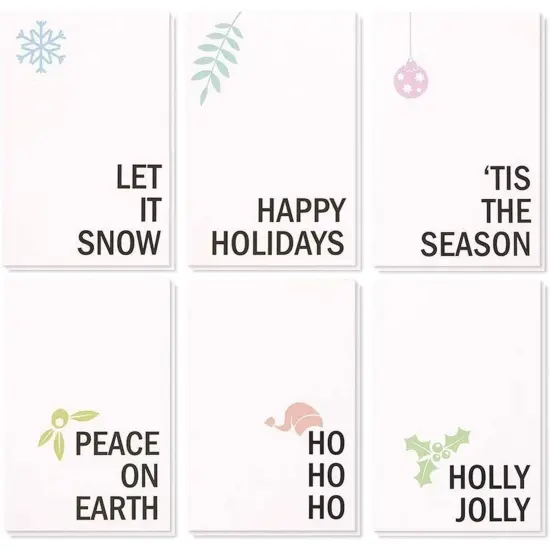 48-Pack Merry Christmas Greetings Cards with Envelopes Set, 4x6 Xmas Note Cards Box Set for Festive Seasons, Holiday Cards Bulk, 6 Minimalistic Designs White {1}
