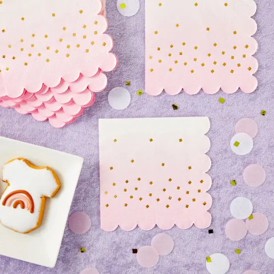 100 Pack Cocktail Napkins for Girl Baby Shower, Wedding, Birthday Party (5 x 5 in, Ombre Pink) Multicolor {2}
