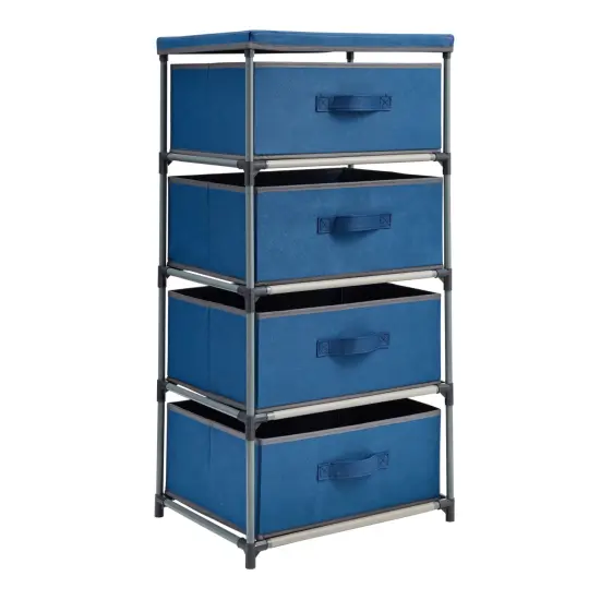 4-Tier Tall Closet Dresser with Drawers - Organizer and Small Fabric Storage for Bedroom (Navy Blue) {1}