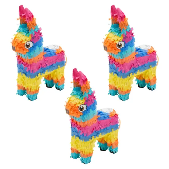 3 Pack Mini Donkey Pinata for Birthday Party, Mexican Pinata for Cinco de Mayo Fiesta Supplies (5.5 x 9.25 x 2.15 In) Multicolor {6}